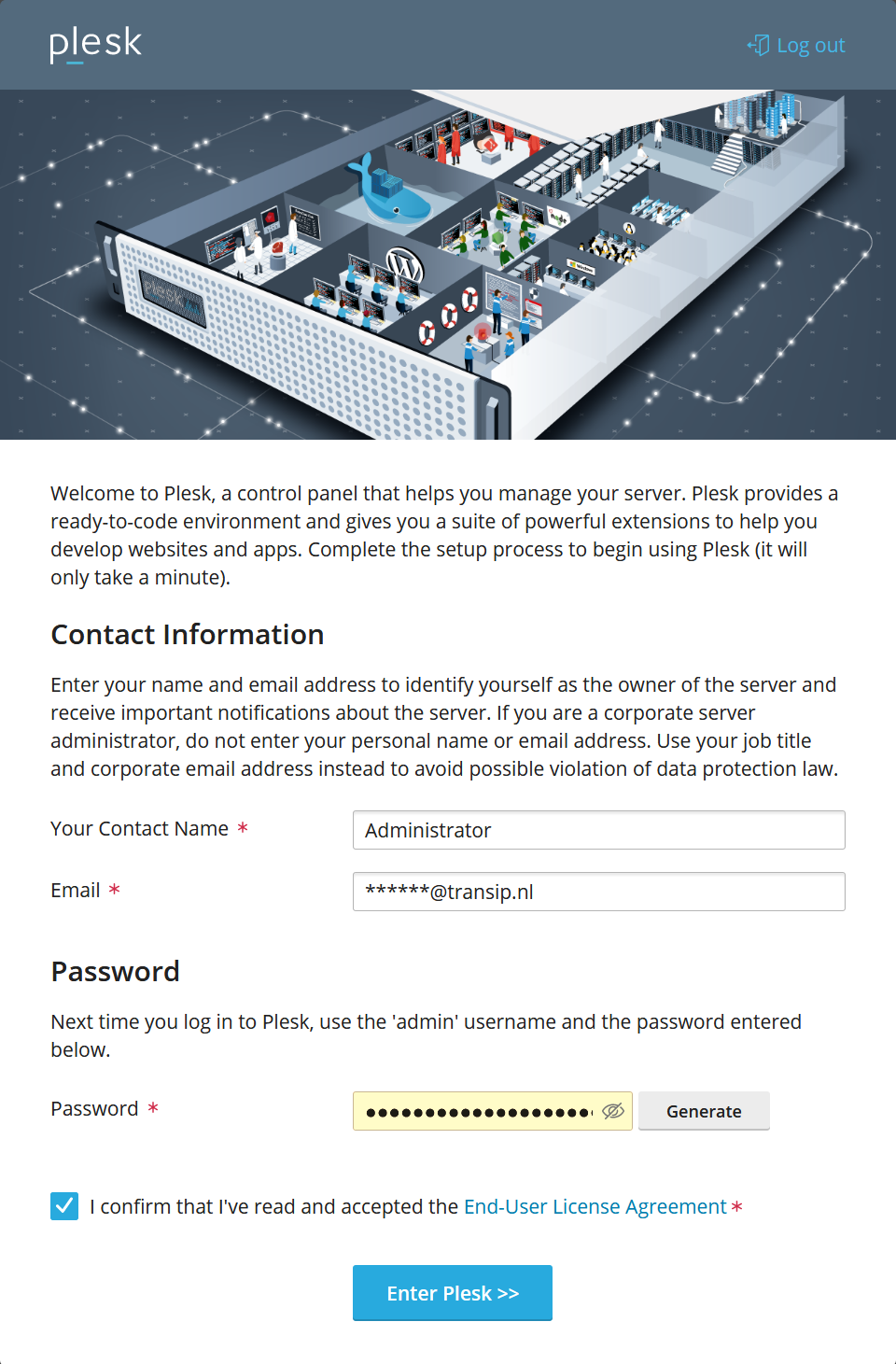 plesk 17.8.11 first login