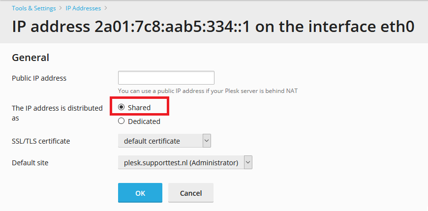 plesk ip addresses ipv6 shared