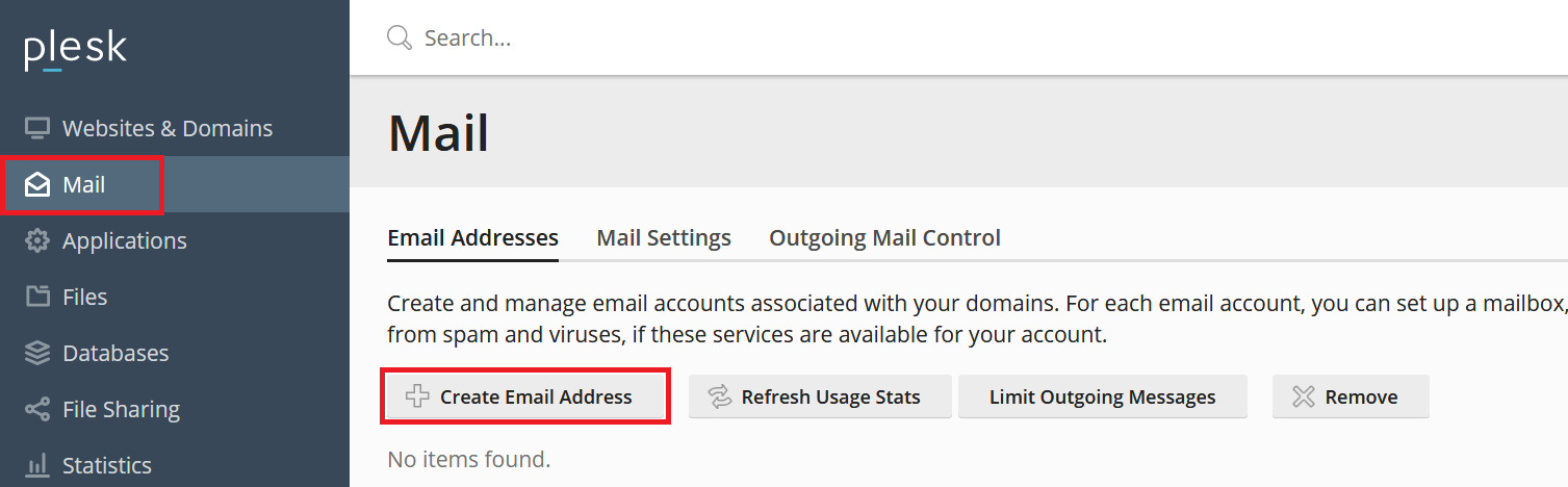 plesk mail create email address