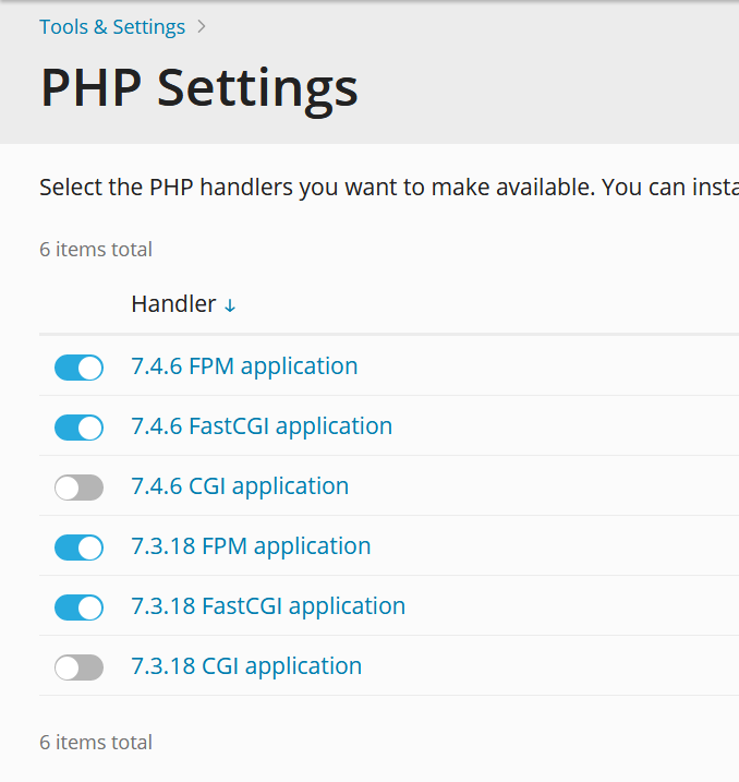 plesk php settings and handlers