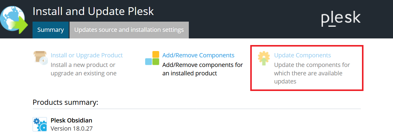 plesk update components
