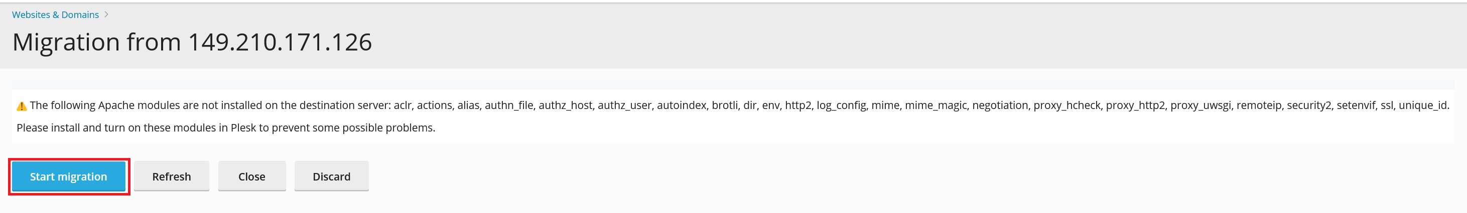 plesk migrator start migration