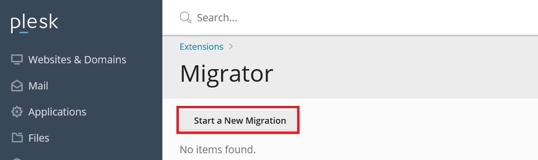 plesk migrator start a new migration