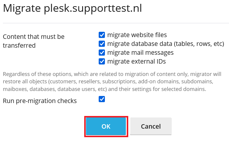 plesk migrator content to transfer
