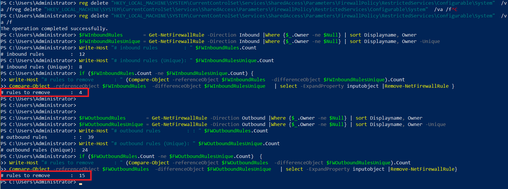 powershell firewall rules to remove