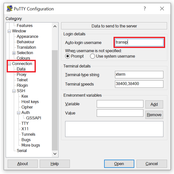 putty auto login username