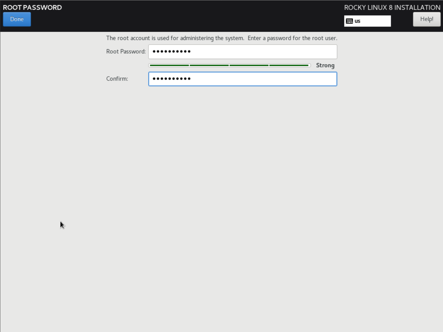 rocky linux 8 installation root password