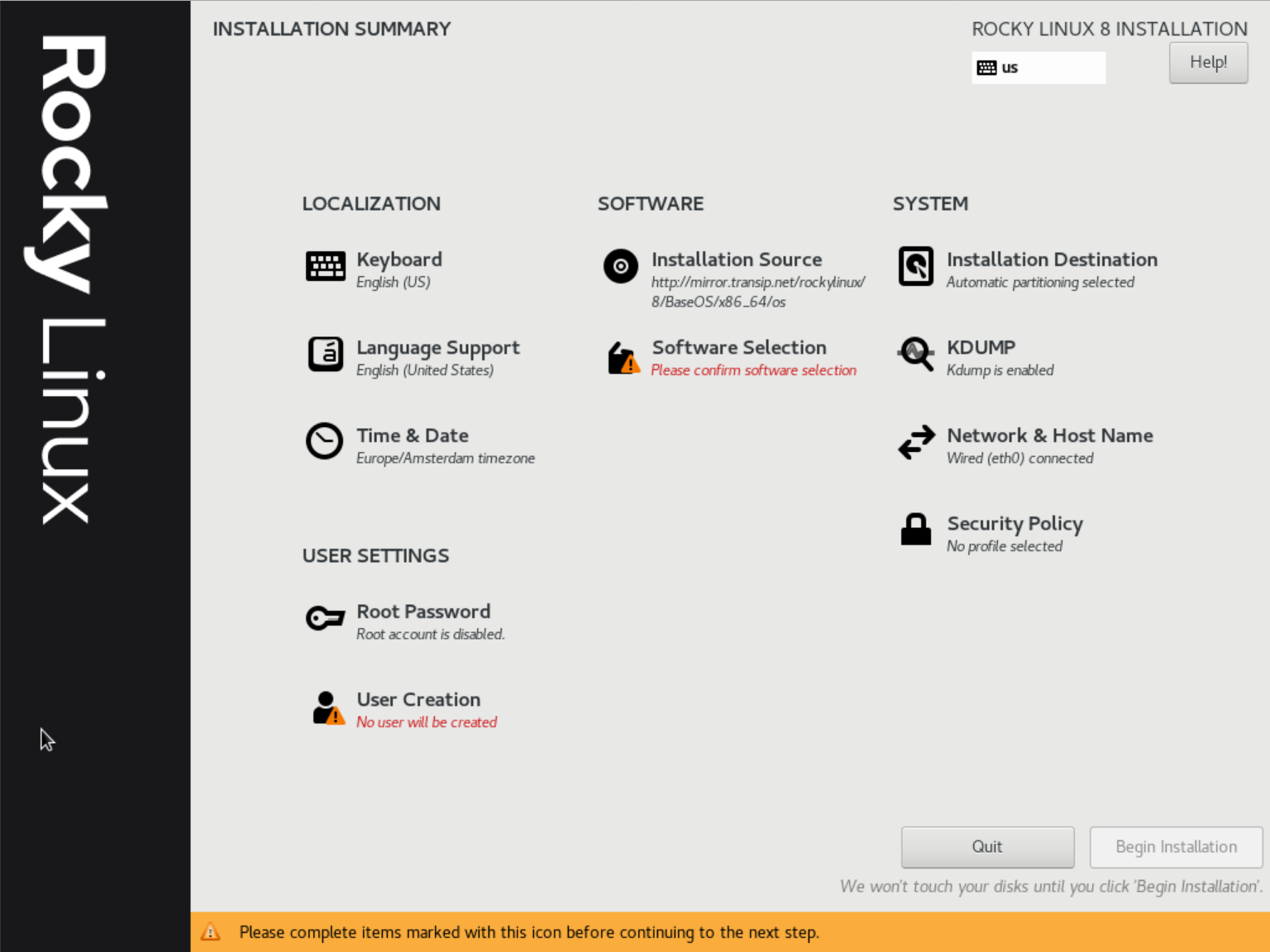 rocky linux 8 installation summary