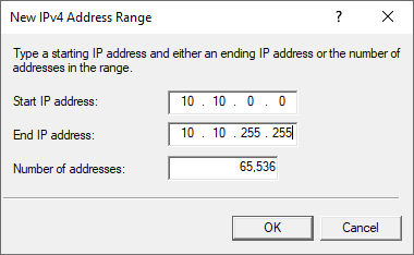 routing remote access ipv4 range specify