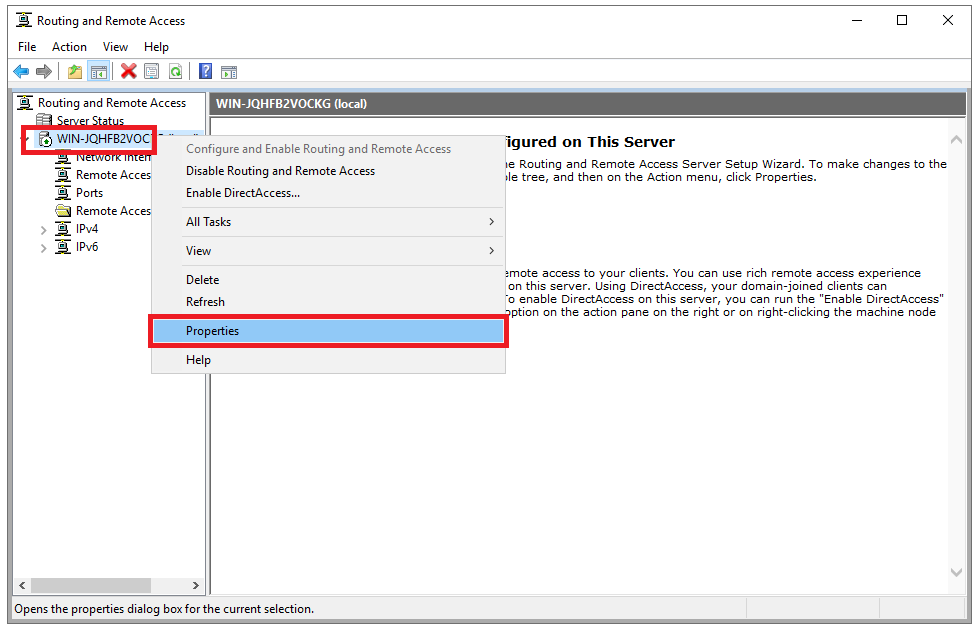 routing remote access properties