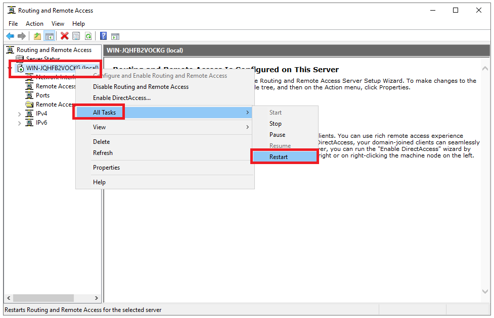 routing remote access restart vpn