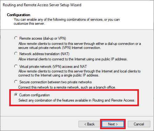 remote access wizard custom configuration