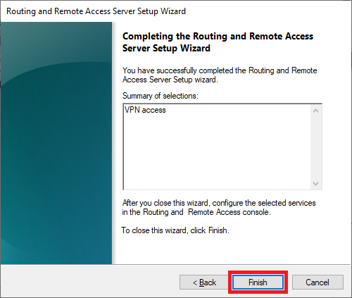 routing remote access wizard finish