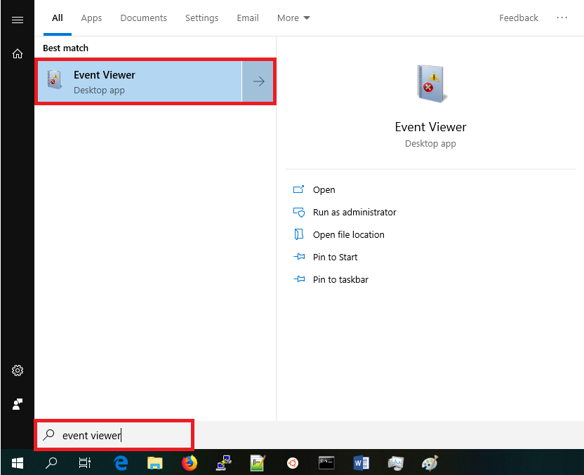 windows search for event viewer