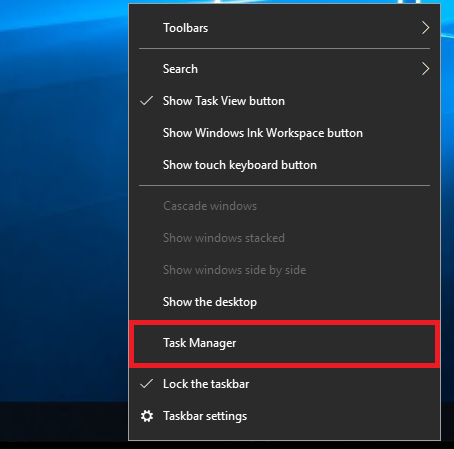 taskbar properties task manager