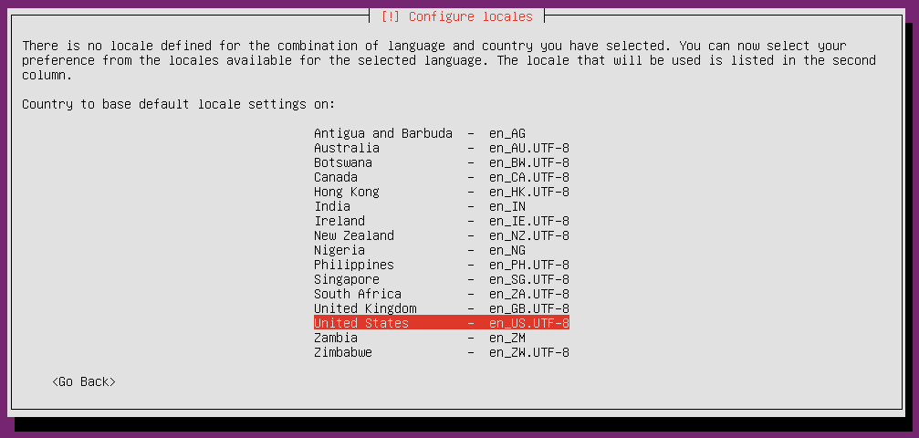 ubuntu16 installation locale settings