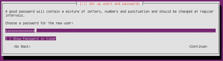 ubuntu18 installation new user password