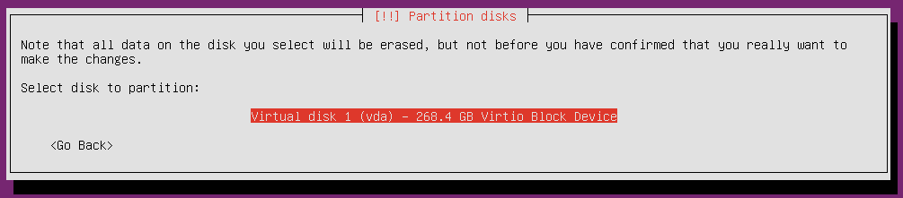 ubuntu18 installation partition select disk
