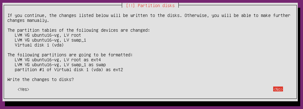 ubuntu18 installation partitioning confirm changes