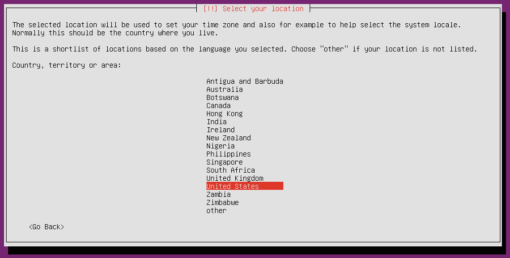 ubuntu16 installation select locale