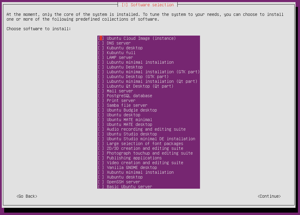ubuntu16 installation software selection