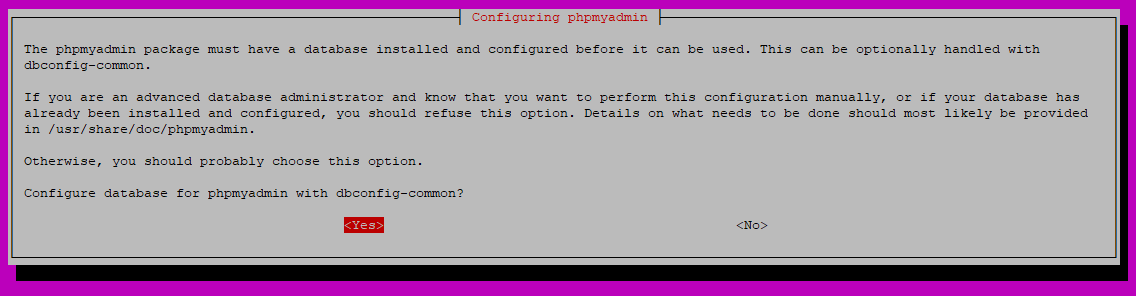 configuring phpmyadmin dbconfig common