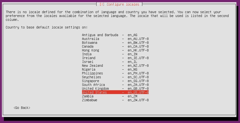 ubuntu18 installation locale settings