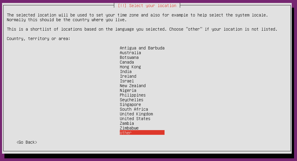 ubuntu18 installation select locale
