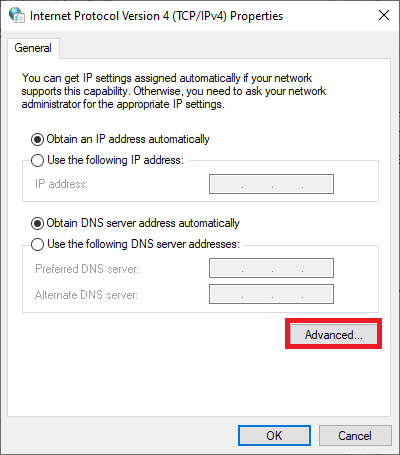 vpn ipv4 properties advanced