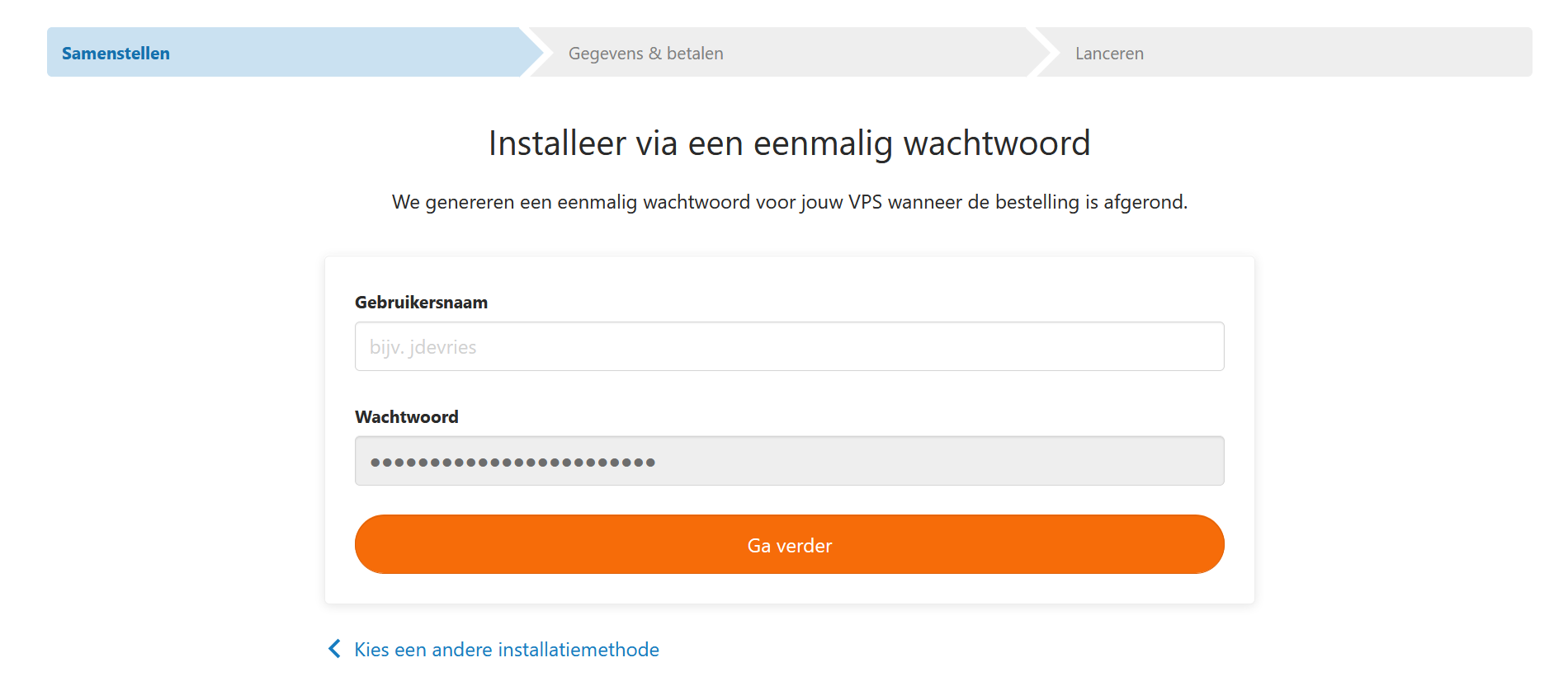 fast installs eenmalig wachtwoord