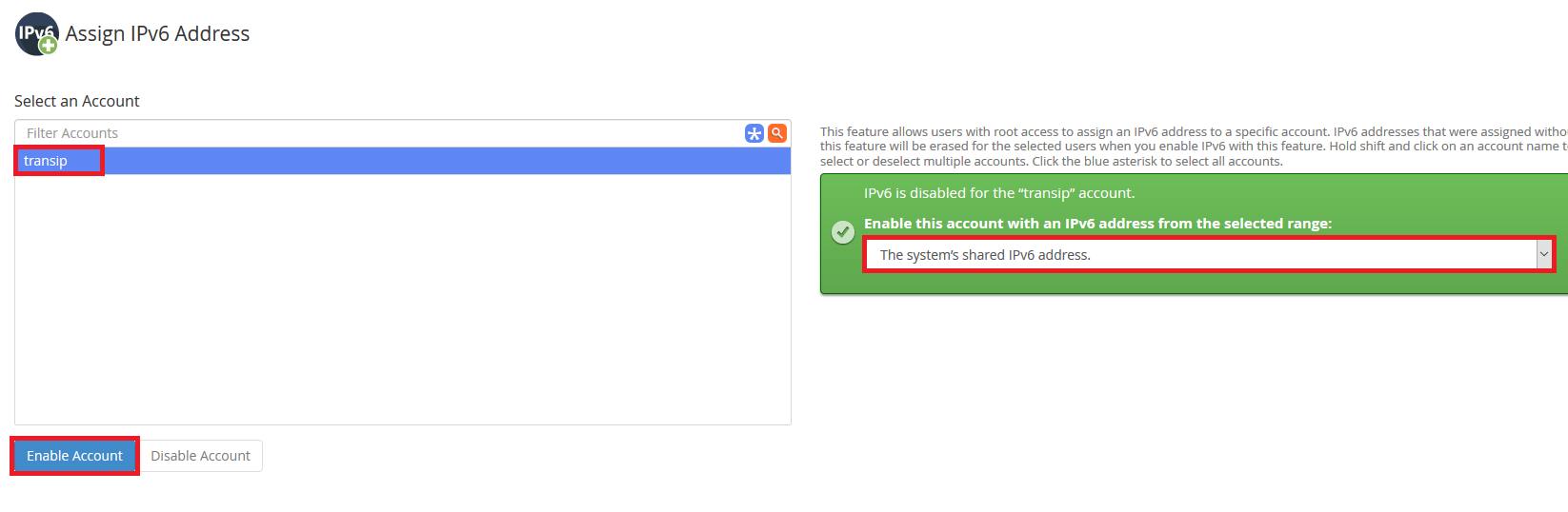 whm assign ipv6 address