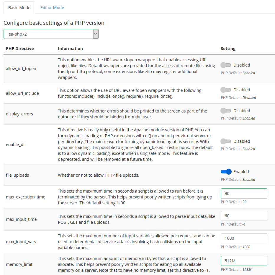 whm multiphp ini editor overview