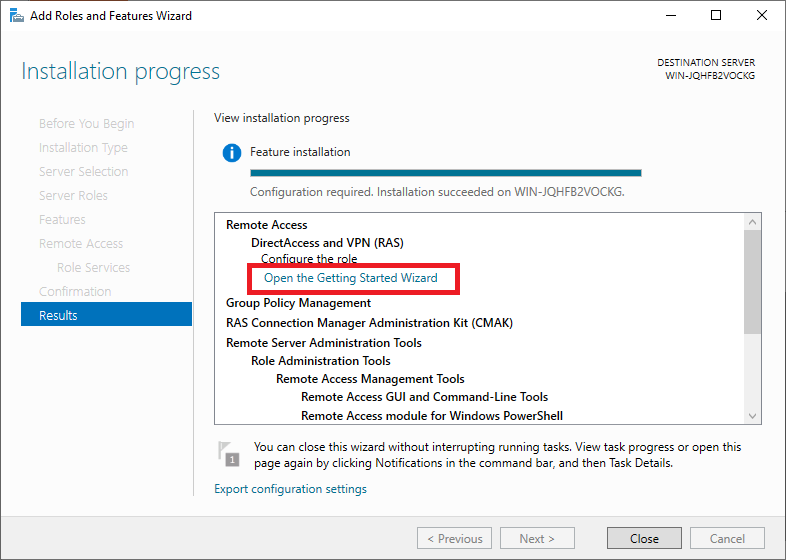 windows add remote access results