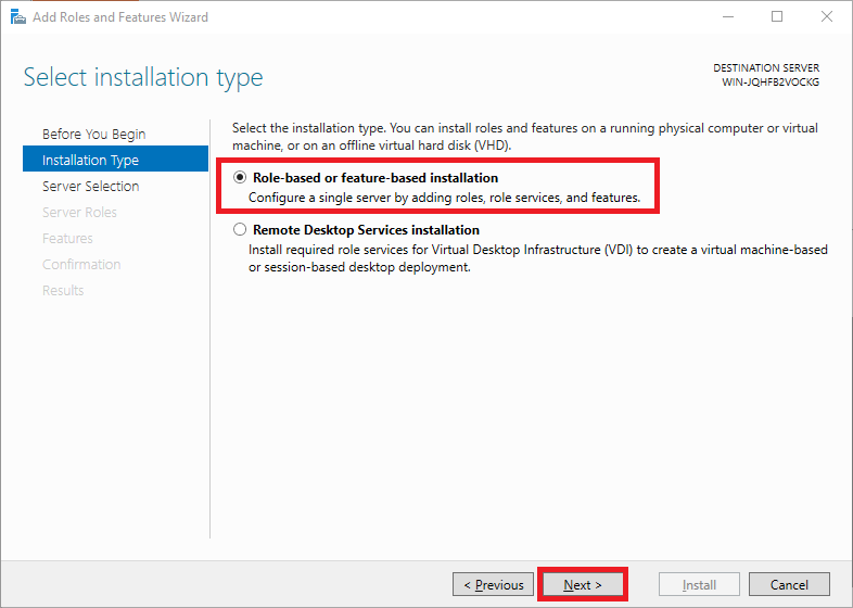 windows server add role based installation