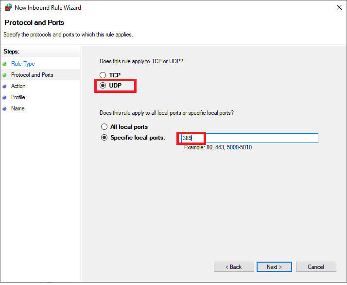 windows firewall new rule protocol and port