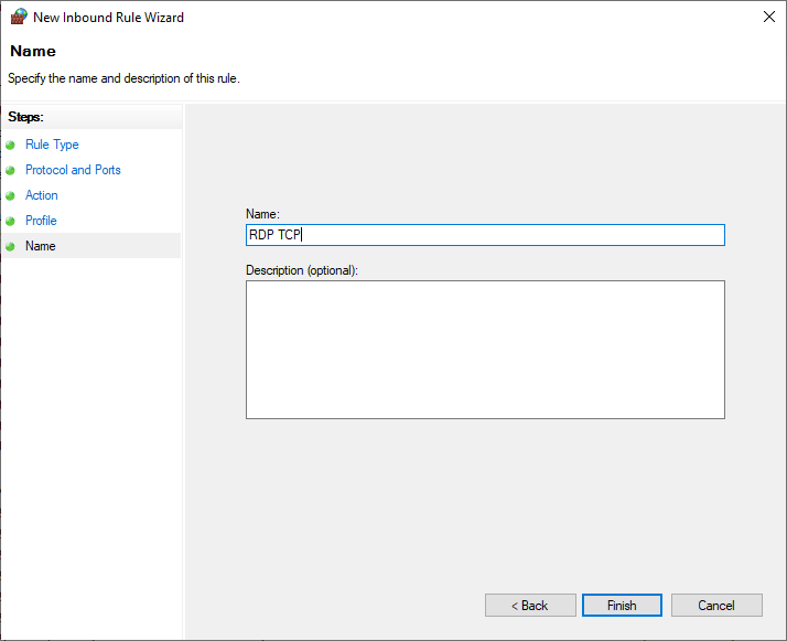 windows firewall rdp tcp name