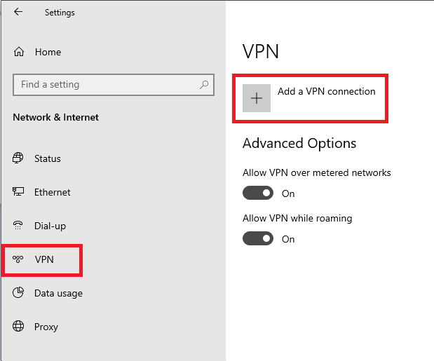 windows settings vpn