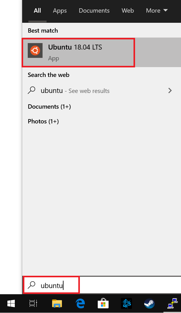 windows start search ubuntu