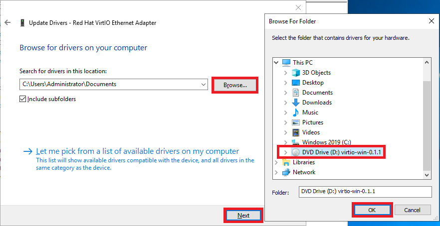 windows update virtio driver select driver folder