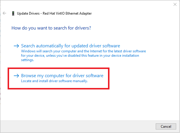 update virtio driver browse computer