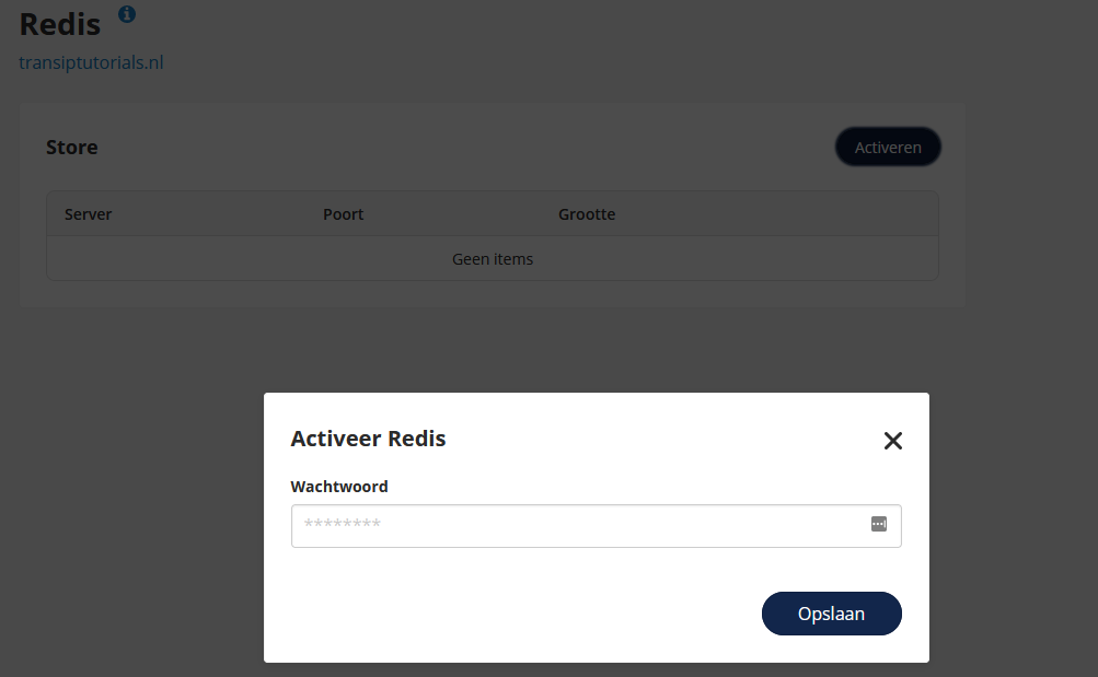 Activeer redis door op activeren te klikken