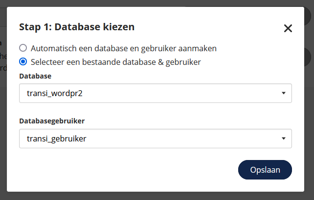 creer een database of selecteer een bestaande database