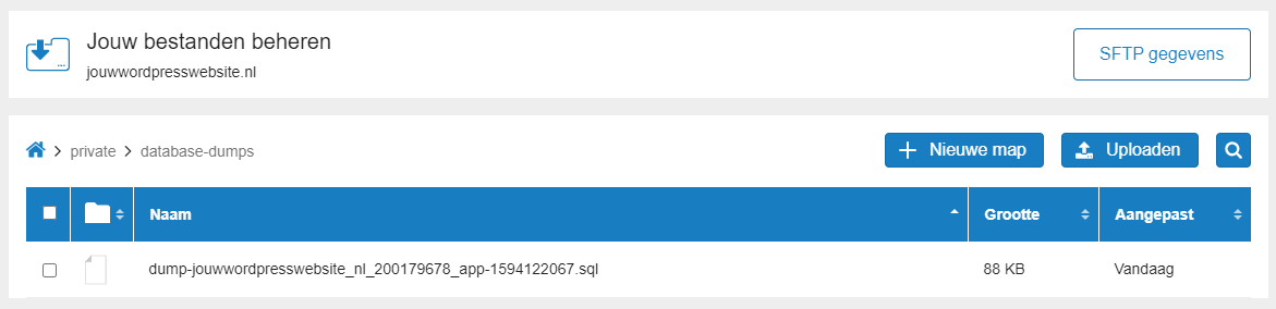 database dump locatie