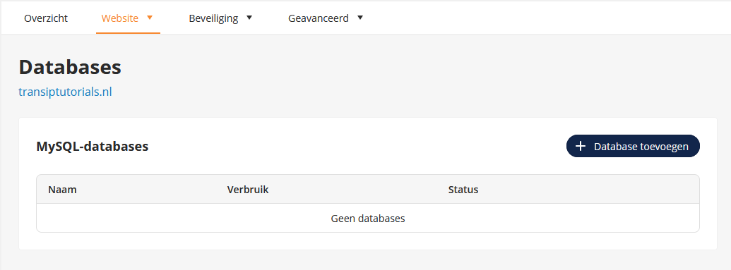 Klik op 'Database aanmaken'