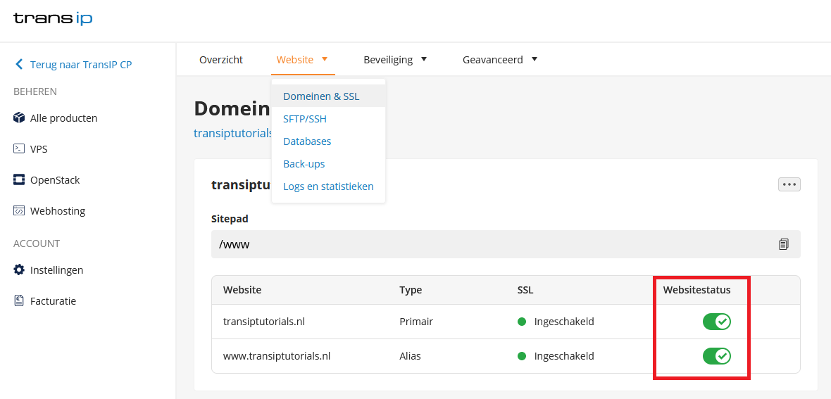 Controleer de status van jouw website