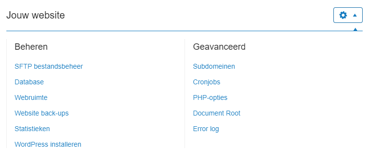 Jouw website menu - SFTP bestandsbeheer