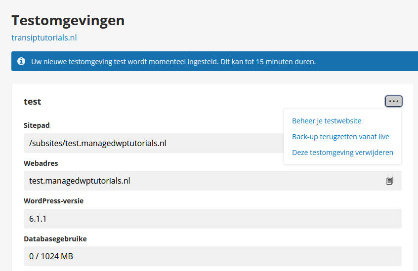 voer een naam en subdomein in