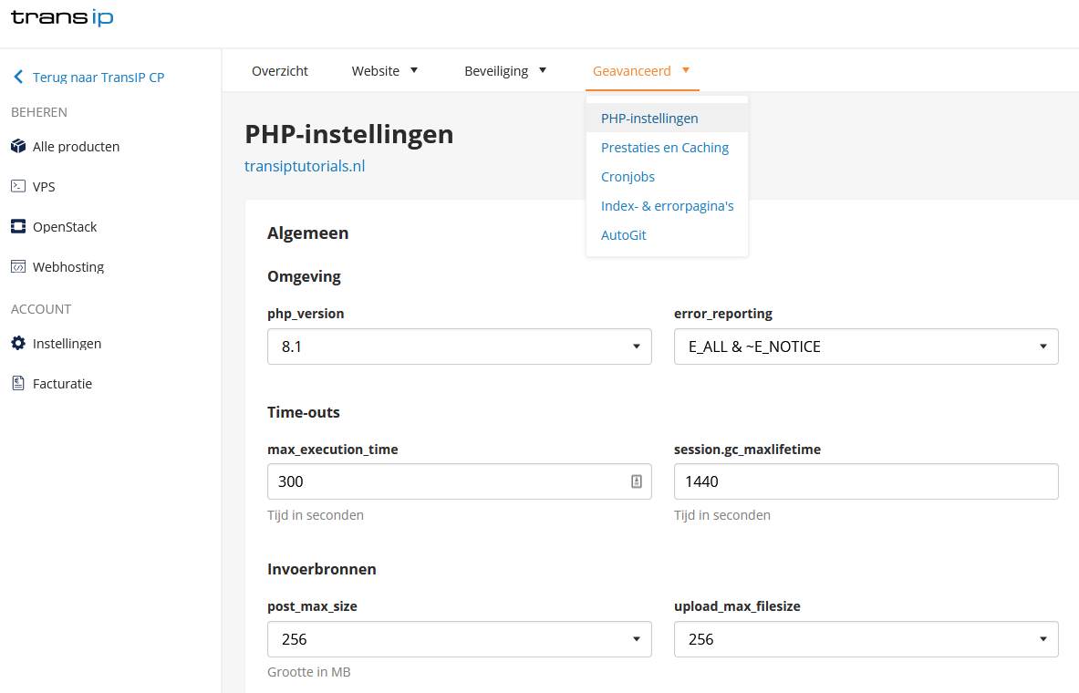 open de php instellingen en wijzig de upload_max_filesize