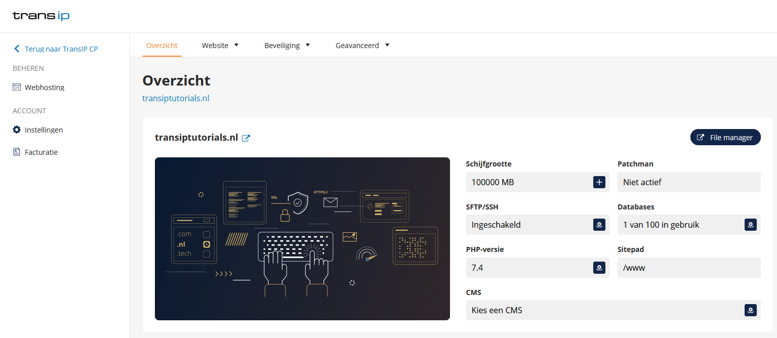 Ga naar jouw website en klik op SFTP Bestandsbeheer