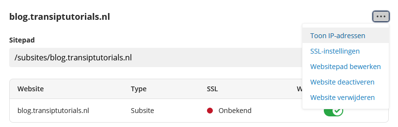 Klik op de drie puntjes gevolgd door toon IP-adressen om je IP-adres te tonen